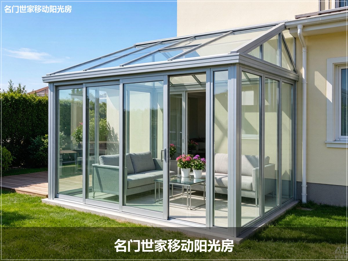 已安装的铝合金移动阳光房实景，别墅庭院