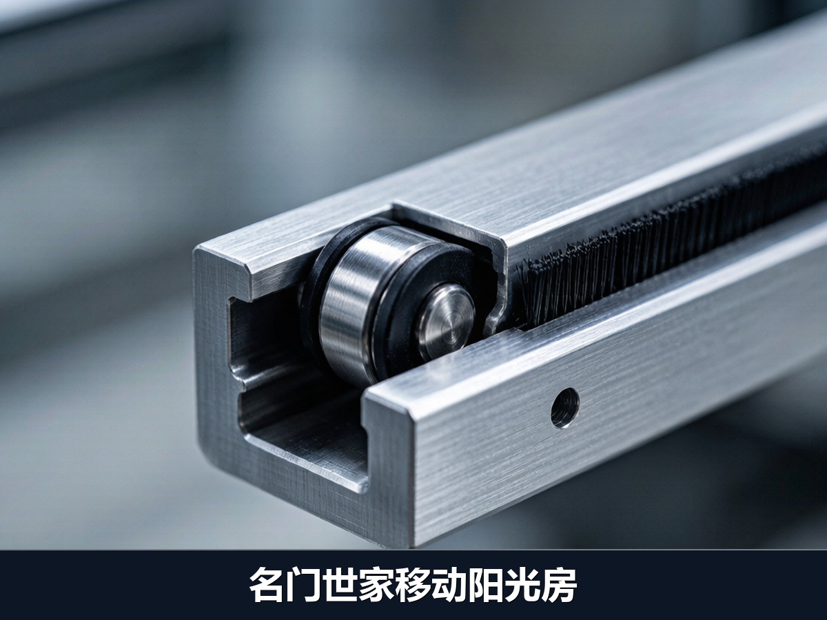 移动阳光房导轨与滑轮组特写 移动阳光房导轨与滑轮组特写