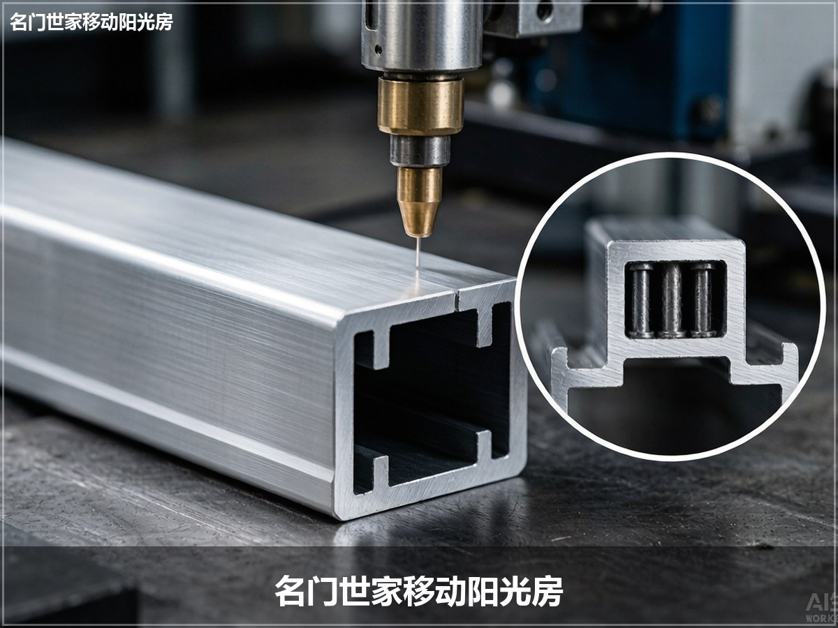 6063-T5 铝型材切割与内部穿钢加固细节
