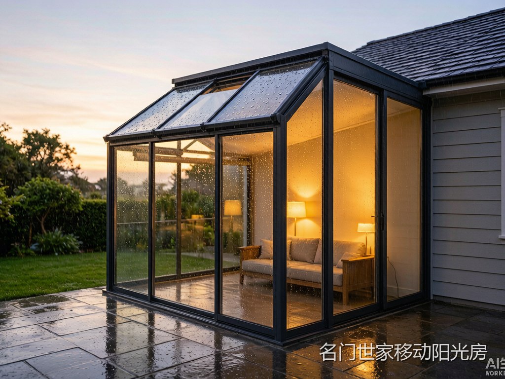 雨中庭院可开合玻璃阳光房实景