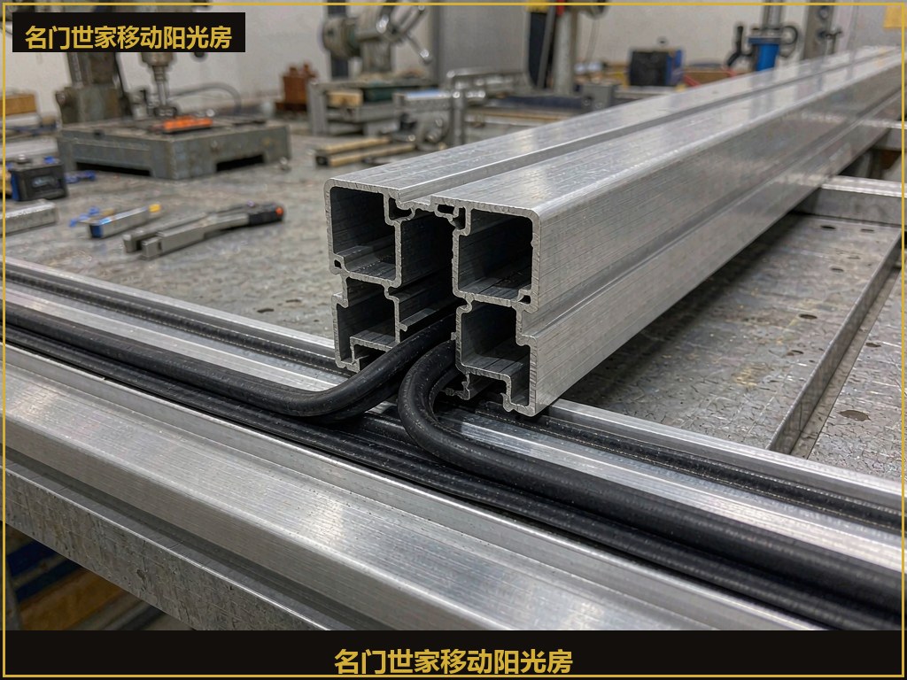 移动阳光房多腔体铝型材与轨道密封胶条细节