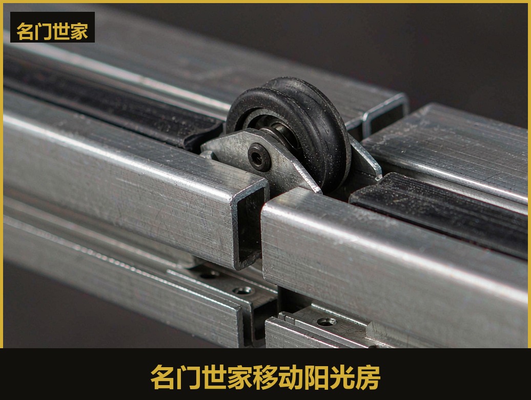铝合金轨道与导向轮伸缩缝特写