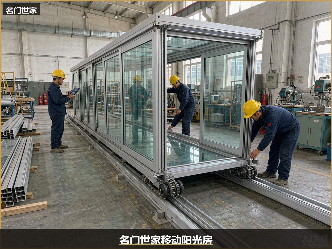 名门世家移动阳光房车间预装调试