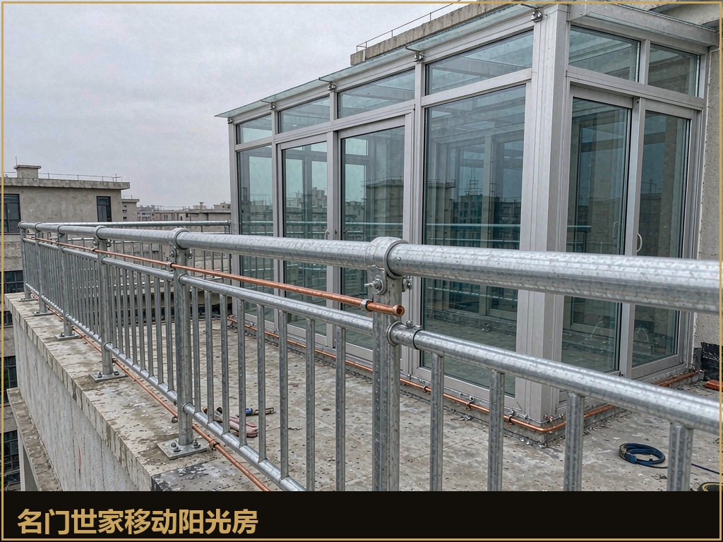 别墅屋顶避雷带与移动阳光房铝框等电位联结实景